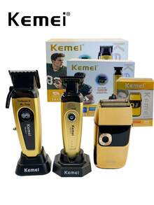 Kemei 115,000转/分钟高速可充电理发器，USB充电，专业理发器KM-90-4，配备0毫米零间隙可调刀片和充电底座，理发师修剪器KM-90-5，高品质往复式电动剃须刀，男士圣诞节和新年礼物KM-2028 - 金色 - 查看 2