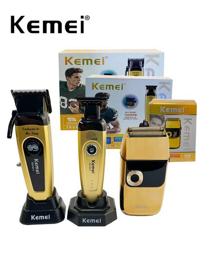Kemei 115,000转/分钟高速可充电理发器，USB充电，专业理发器KM-90-4，配备0毫米零间隙可调刀片和充电底座，理发师修剪器KM-90-5，高品质往复式电动剃须刀，男士圣诞节和新年礼物KM-2028