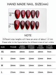 10片手工制作可佩戴美甲贴片，短款杏仁形按压式假指甲，轻奢简约风格，深红色玻璃珠偏光猫眼短指甲，优雅高端的美甲贴片，适合女士和女孩日常佩戴，含美甲套装 - 彩色 - 查看 6