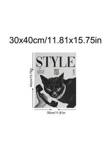 1幅现代光学错觉动物墙画，黑白条纹猫咪图案，黑猫帆布海报，《我是时尚偶像》杂志猫咪图案，情侣礼物，卧室装饰，客厅装饰，办公室装饰，宿舍装饰，墙面艺术，墙面装饰，家居装饰，房间装饰，帆布墙画，海报，带框墙画，可选画框 - 彩色 - 查看 14