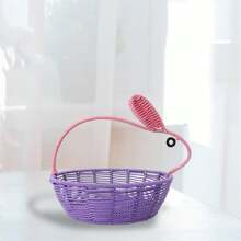 Easter Rattan Basket Cute Bunny Shaped Baskets With Hand Portable Rustic Woven Items Storage Box For Easter Celebration Party Home Decor - Pink - View 3