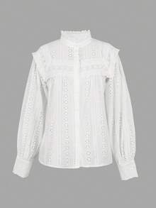 ii Vacation Style Solid Color Hollow Out Embroidery Women Top Spring White - White - View 8