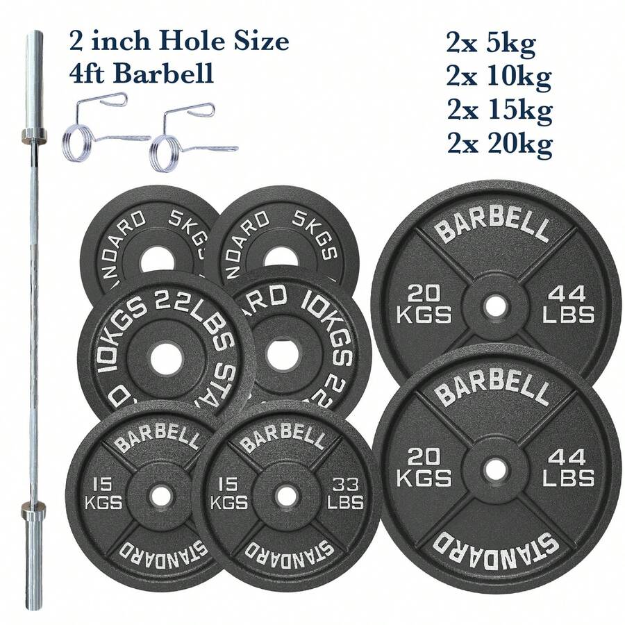 Shark Power Gear 100kg Set Cast Iron Plate With 4ft Barbell - 100kg Set Cast Iron Plate with 4ft Barbell - View 1