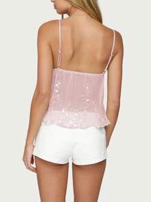 Women's Sequin Crop Top – Sparkly Sleeveless Tank Top, Shiny Clubwear Camisole For Party, Night Out  Festival - 粉色 - 查看 3