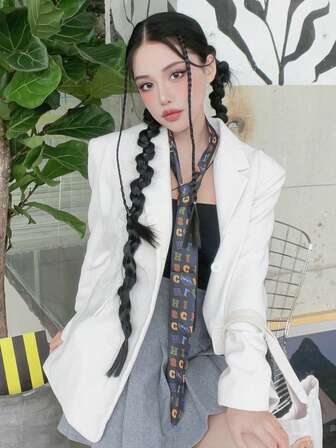 1pc Casual Letter Print Polyester Fiber Narrow Scarf/Neckerchief, Versatile Fashion Accessory For Casual Street Style, Can Be Used As Hair Tie, Neck Wrap, Waist Belt, Suitable For All Seasons