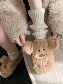 Modne, puszyste kapcie damskie, nowe, jesienno-zimowe, urocze kapcie domowe z kreskówek, ciepłe kapcie domowe, klapki z paskiem