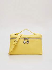 1 件纯色荔枝纹 PU 方形斜挎包，女士小钱包，适合日常时尚搭配