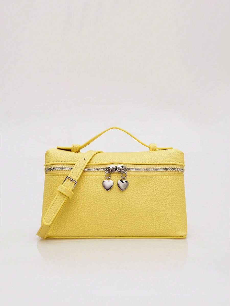 1 件纯色荔枝纹 PU 方形斜挎包，女士小钱包，适合日常时尚搭配