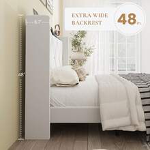 SHA CERLIN Full/Queen/King Velvet Upholstered Bed Frame With Charging Station, Modern Wingback Storage Headboard, Diamond Stitched & Gold Trim, No Box Spring Needed, Easy Assembly, White - Xem 5