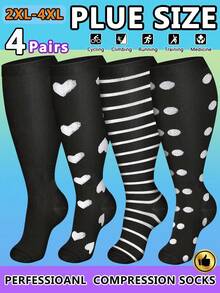 4双装加大码铜离子压缩袜，男女通用，透气运动袜，适合跑步、骑行、足球、徒步旅行、旅行 - 彩色 - 查看 15