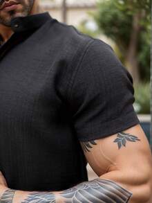 Men's Short Sleeve Priest Collar Shirt – Premium Quality, Perfect Fit, Light And Fresh Fabric, Easy To Iron. - 深色水洗藍 - 查看 3