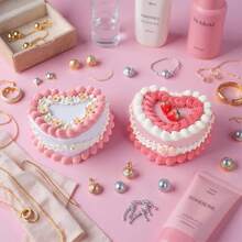 Heart Shaped Jewelry Box For Girls, Fake Cherry Pink Cake, Cute Kawaii Decorative Storage Accessories - 櫻桃 - 查看 9