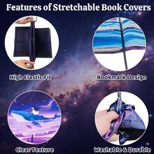 6pc Book Cover, Stretchable Bookcover, Hardcover Book And Textbook Colored Fabric Washable And Reusable Notebook Bookcover Office, 9x11''seraphic - 天使-9x11英寸 - 查看 2