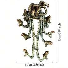 Vintage Hydra Brooch With Red Rhinestone Eyes, Retro Metal Gothic Design, Unique Mythical Creature Pin For Dark Style Outfits, Parties, Vintage Looks, Ideal Gift For Gothic & Jewelry Enthusiasts - 綠色 - 查看 4