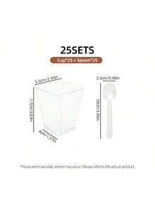 5oz Square Plastic Dessert Cups With Lids And Spoons, 25/50/100 Pcs Set, Parfait/Appetizer Cups For Yogurt, Mousse, Ice Cream, Pudding - Reusable Clear Containers, Birthday, Wedding, Holiday (Christmas, Eid, Oktoberfest) Gifts, Party, Festival Dessert Supplies
