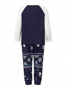 Christmas Family Matching Pajamas Set Letter Tree Pattern Long Sleeve Round Neck Tops And Pants Parent Child Loungewear - Blue - View 5