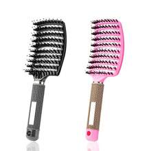 ZMD 2PC Curved Vented Detangling Hair Brush, Boar Bristles Curly Hair Brush, Wet Dry Detangler Hair Brushes For Women/Men/' Long, Thick, Thin, Curly & Tangled Hair (Pink & Black) - 黑色和粉紅色 - 查看 8