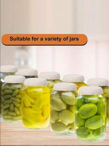 Reusable Jar Lids, Farmhouse Style Fabric Bread Fermentation Covers, Washable Wheat Straw Cloth Jar Lids, Elastic Wheat Straw Cloth Covers, Insulating, Fits 3-4 Inch Jar Mouths, With Cloth Lid, Suitable For Sourdough, Kombucha, Kefir, Cheese And Other Fermented Foods. - Multicolor - View 6