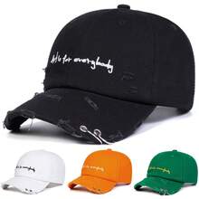 AR 1pc Men's Iron Ring Baseball Cap, Distressed Embroidery Sports Hat, Adjustable Outdoor Sun Protective Casual Cap, Suitable For Spring/Autumn Trips, Travel, Beach, Party