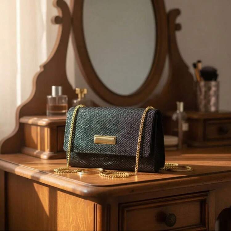 Set Of 2 Small Square Party Bags With Glitter - Handbag With Glitter - Promotion - Immediate Shipping - 銀色 - 查看 4