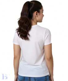 Camiseta Playera Regular Fit Cuello Redondo Manga Corta Mujer Dama Algodón Peinado - T-Shirt Básica Tacto Suave Primavera Verano Fresca Estampar, Bordar, Personalizar, Uniformes, Esenciales, Basica, Basicos, Essentials Varios Colores Uso Diario, Prenda Versátil Cómoda Estilo Casual, Combinaciones Jeans Pantalones Cortos Mujer Dama Chic Promocion Becktel Hecho en Mexico - Blanco - Ver 2