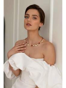 CLASSYZINT Imitation Pearl Necklace Vintage Pearl Choker Necklace Statement Red Women - 1 - Xem 3