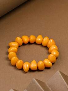 1 件独特琥珀蜂蜡手链 - 手工制作的天然宝石首饰 DIY 蜂蜡琥珀串珠弹性手链，男女皆宜，适合日常佩戴