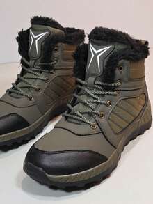 Lace-Up Women's Fashion Boots, Outdoor Winter Warm Thick Lined Mid-Calf Boots - Green - View 13