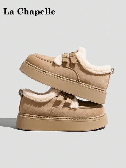 1 双 La Chapelle 女式休闲软底平底鞋，圆头低跟户外通勤鞋，优雅软底徒步鞋适合学生毕业照，低帮皮革保暖鞋