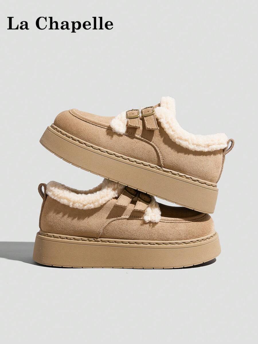 1 双 La Chapelle 女式休闲软底平底鞋，圆头低跟户外通勤鞋，优雅软底徒步鞋适合学生毕业照，低帮皮革保暖鞋