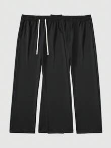 1 件男士抽绳腰宽松阔腿休闲运动裤，秋冬 - 黑色 - 查看 5