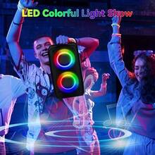 Wireless Speaker With Subwoofer, Large Powerful Speaker, Stereo Speaker, Outdoor Wireless Speaker, Party Disco Lights, With LED Atmosphere Lamp, TWS, MicroSD, AUX, MIC - Black - View 4