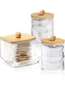 （多色）3 件装浴室梳妆台化妆品收纳盒，10/7 盎司储物盒，棉签分配器，可存放棉球、棉签、圆形化妆棉、化妆刷和带盖药瓶。非常适合整理和存放化妆品，尤其适合女生。