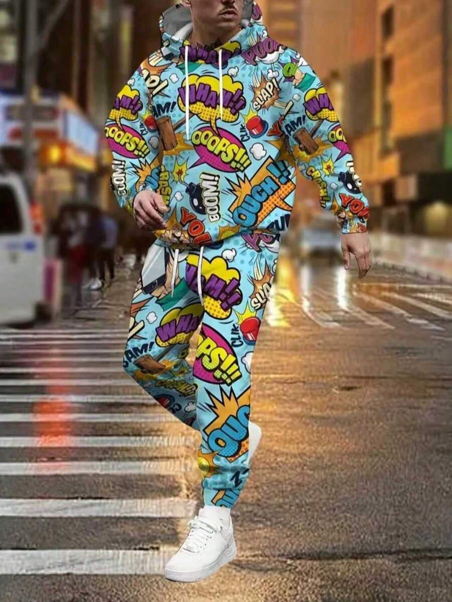 Men's Lion Pattern Fashion Novelty Pajamas Loungewear Set, Hoodie And Sweatpants Set, Long Sleeve Sweatshirts Jogger Pant 2 Pieces Outfits For Men , Fall Clothes - Multicolor - View 1