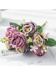 1pc/80stems Romantic Silk Peony Hydrangea Bouquet Artificial Flowers, Plastic Flower Arrangement For Wedding/Home/Bedroom/Living Room/Dining Table Decor, Bridal Bouquet, Mother's Day - Mauve Purple - View 5