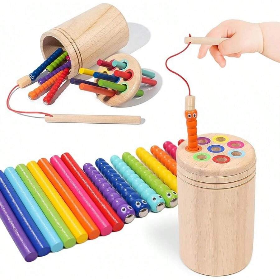 OYANIA 6 en 1 Juguetes Montessori Secuenciación de Cuentas,Clasificación y Apilamiento,Juego de Forma para Educativos,Juego de Pescar para Niños,Juguetes Divertidos para Bebes Digital(Versión Pesca) - D - Ver 1