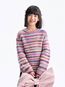 Annil Ropa infantil, suéter de punto de cuello redondo de manga larga para niñas, suéter de punto acolchado de algodón para el invierno - Polvo de campana dorado - Ver 6