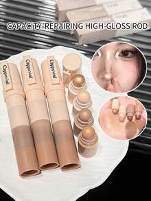 4-In-1 Highlighter & Concealer Stick, Matte Finish, Moisturizing, Enhanced Coverage, Creates Natural Flawless Makeup Look, Suitable For Daily And Party Makeup, Great Gift For Birthday, Valentine's Day, Party, Etc. - 彩色 - 查看 1