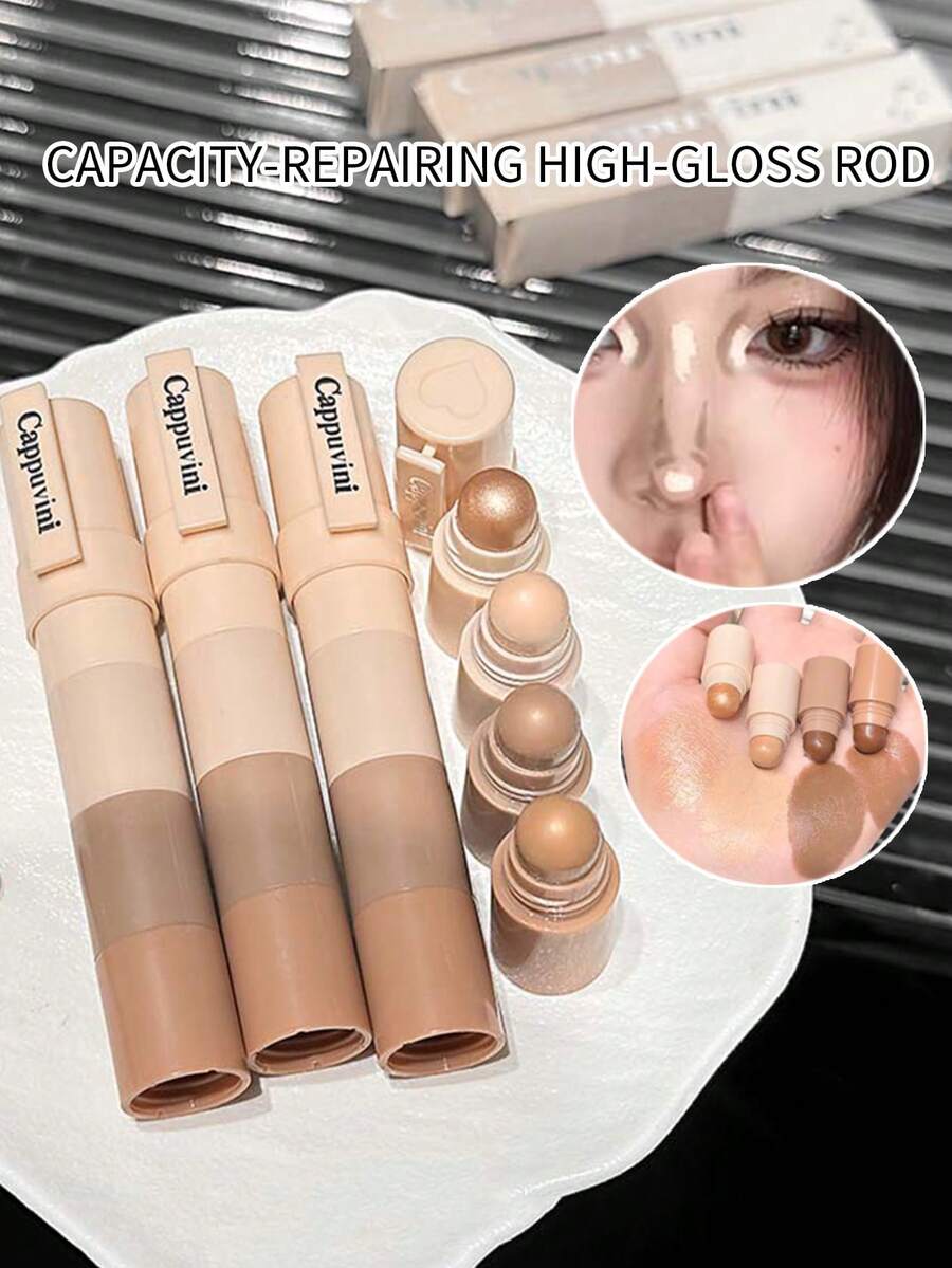 4-In-1 Highlighter & Concealer Stick, Matte Finish, Moisturizing, Enhanced Coverage, Creates Natural Flawless Makeup Look, Suitable For Daily And Party Makeup, Great Gift For Birthday, Valentine's Day, Party, Etc. - 彩色 - 查看 1