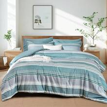 Pieces Comforter Set, Striped Bed In A Bag, Charcoal Stripe Bedding, 18 Deep Pocket All Season, Ultra Soft Bedding Sets With Comforter, Sheets, Pillowcases & Shams, Luxury Cozy Bedding Very Beautiful PKZD - 霧霾藍 - 查看 1