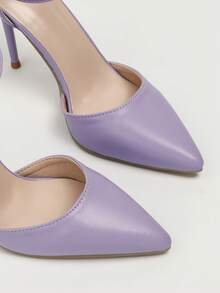 欧美风极简镂空女鞋，尖头细高跟套脚凉鞋，细高跟鞋 - 紫色 - 查看 4
