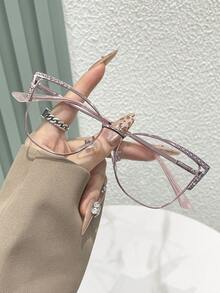 Gafas de ojo de gato para mujeres, con marco de metal decorado con diamantes y cristales, gafas de moda para comercio electrónico transfronterizo