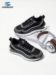 HOBIBEAR (Order 1 Size Up For Wide Feet) 1 Pair High-Quality Women's Running Shoes/Men's Sneakers, Comfortable, Lightweight, Durable Rubber Outsole, Soft Leather Upper, Cushioned Sole, Suitable For Outdoor, Hiking, Walking - Black and Gray - View 2