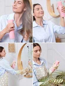 15 件粉色美发工具套装 - 包括缎面帽、喷雾瓶、宽齿梳、边缘刷、发夹、头皮按摩器、弹力发圈等 - 适合女性、女孩、卷发、辫子和日常造型的完整护发配件套装