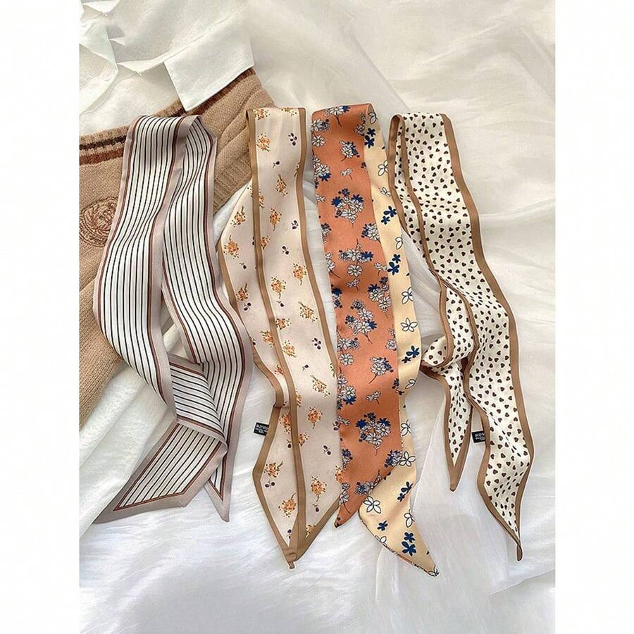 4pcs/Set Women's French Style Vintage Floral Striped Printed Scarf Hairband, For Casual, Elegant, Daily, And Dating Occasions, A Multi-Purpose Gift For Dress-Up Gym Valentine's Day Valentines Headband Turban Headband Sweatband, School Stuff, College, Headbands Fall Winter Hair Band Hair Accessories For Women For Vacation Outfits Woman