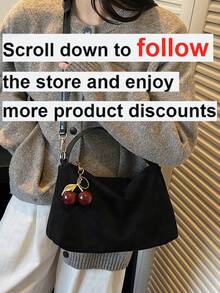 1pc Women's New Crescent Moon Handbag, Fashionable Minimalist Suede Tote Bag, Suitable For Dates, Gifts, Commuting, Shopping In Autumn/Winter - Black - View 2