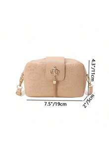 Fashionable Embossed Crown Tassel Crossbody Bag - Khaki - View 3