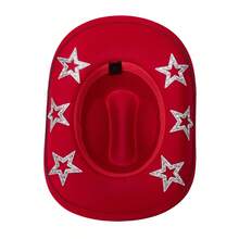 Women Bling Cowgirl Hat Rhinestone Stars Wide Brim Western Panama Jazz Hat For Wedding Rave Party Travel Accessories - Đỏ - Xem 3