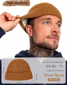 Fleece Lined Wool Fisherman Beanie Men Women, Thermal Skull Cap Winter Hats, Cold Weather Warm Knit Cuffed Cap - Lạc đà - Xem 3