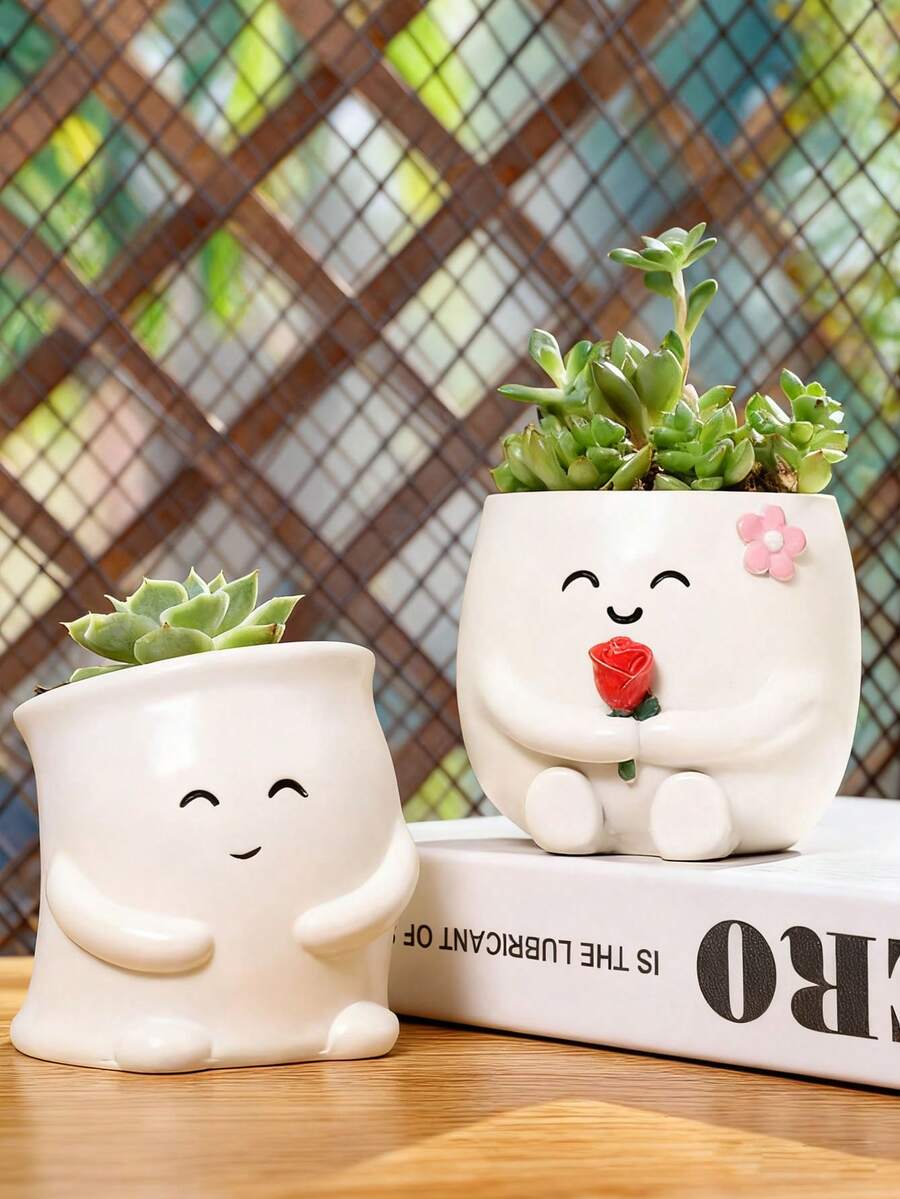 1 Peça Vaso de Plantas Suculentas Fofo e Cartoon, Vasos de Flores para Plantas Internas - Perfeito para Decoração Doméstica, Escrivaninha de Escritório e Presente. Adicione esses vasos de plantas adoráveis ao seu espaço, para amantes de suculentas e entusiastas de decoração doméstica (Sem furos na parte inferior; faça os seus próprios se necessário.) - Multicolorido - Visão 1